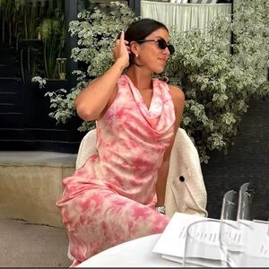 ZARA tie dye print satin look dress